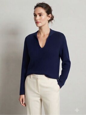 VINCE V-Neck Collared Sweater M 21” p2p Blue $368 Retail NWT